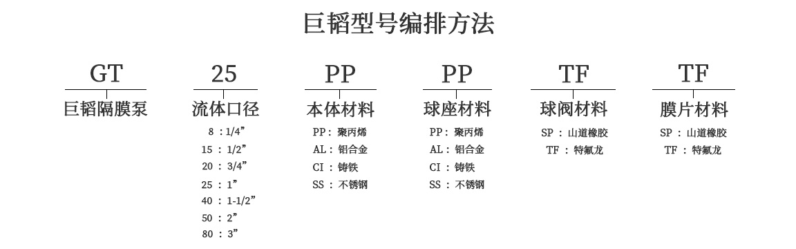 巨韜氣動(dòng)隔膜泵型號編排方法